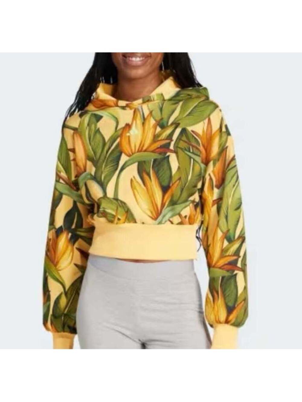 Adidas x Farm Rio women’s tropical floral crop-top hoodie Sz XS training